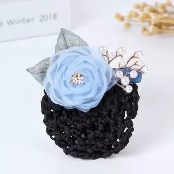 Снуд для пучка жемчуг крючком сетка для пучка заколки для волос крышка сетка роза кружево сетка для волос для женщин Blue-Thick Net