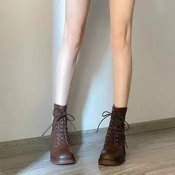 So beautiful! High quality! Giant legs long thick heels short boots retro Martin boots for women 34 коричневый