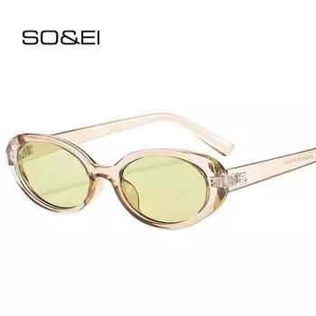 SO & EI Ins популярные модные овальные женские солнцезащитные очки в стиле ретро с заклепками, украшения, шампанское, зеленые солнцезащитные очки, оттенки UV400, мужские очки