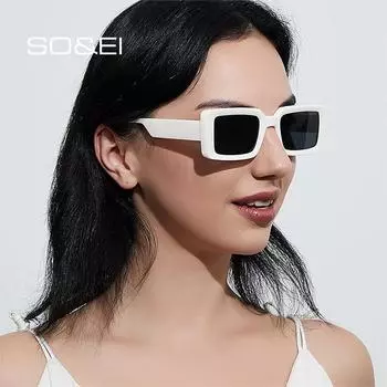 SO & EI Ins, популярные модные прямоугольные желейные солнцезащитные очки для чая, женские солнцезащитные очки в стиле ретро UV400, квадратные леопардовые, темно-зеленые солнцезащитные очки