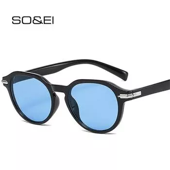 SO & EI модные круглые солнцезащитные очки женские ретро с заклепками украшения синие леопардовые оттенки UV400 трендовые мужские солнцезащитные очки