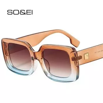 SO & EI модные квадратные солнцезащитные очки женские оттенки UV400 ретро заклепки украшения мужские трендовые солнцезащитные очки