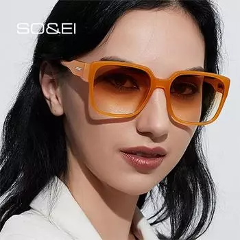 SO & EI модные квадратные женские солнцезащитные очки большого размера в стиле ретро, леопардовые, оранжевые, мужские трендовые солнцезащитные очки, оттенки UV400