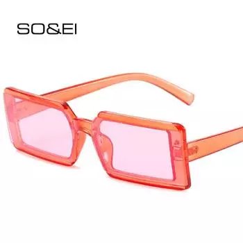SO & EI модные маленькие прямоугольные солнцезащитные очки женские ретро ярких цветов UV400 мужские трендовые квадратные красные солнцезащитные очки цвета шампанского