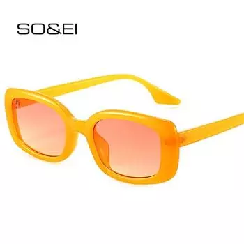 SO & EI модные маленькие прямоугольные женские солнцезащитные очки в стиле ретро, желе с градиентом, очки UV400, мужские квадратные оранжево-зеленые солнцезащитные очки