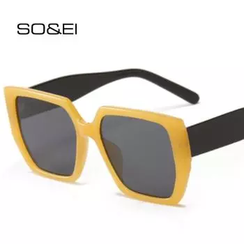 SO & EI модные негабаритные многоугольные квадратные женские солнцезащитные очки в стиле ретро, желейные чайные очки, мужские зеленые, желтые оттенки, солнцезащитные очки UV400
