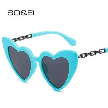 SO & EI модные солнцезащитные очки в форме сердца женские ретро металлические цепочки украшения кошачий глаз трендовые мужские синие розовые солнцезащитные очки оттенки UV400