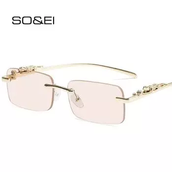 SO & EI ретро без оправы прямоугольные солнцезащитные очки женские модные брендовые дизайнерские прозрачные океанские градиентные линзы UV400 мужские солнцезащитные очки