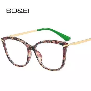 SO & EI ретро кошачий глаз TR90 металлическая оправа для очков женская модная весенняя шарнирная прозрачная анти-Blu-Ray очки мужская оптическая оправа для очков