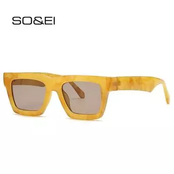SO & EI ретро квадратные солнцезащитные очки женские модные градиентные зеркальные оттенки UV400 мужские трендовые контрастные цветные солнцезащитные очки