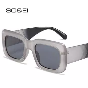 SO & EI ретро квадратные солнцезащитные очки женские модные брендовые дизайнерские широкие очки UV400 мужские оранжевые темно-зеленые солнцезащитные очки