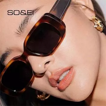 SO & EI ретро маленькие прямоугольные солнцезащитные очки с градиентом женские квадратные трендовые оттенки UV400 мужские солнцезащитные очки цвета шампанского