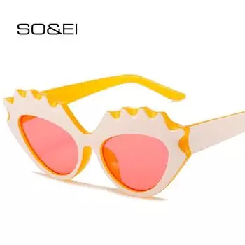 SO & EI ретро нерегулярные женские солнцезащитные очки кошачий глаз двойного цвета модные трендовые мужские оттенки UV400 желто-розовые солнцезащитные очки