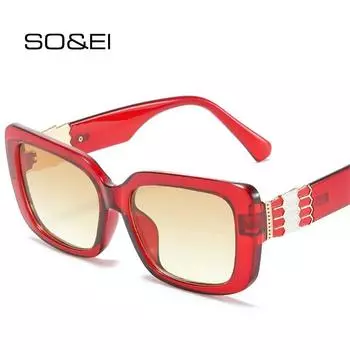 SO & EI ретро прямоугольные роскошные женские солнцезащитные очки модные красочные металлические украшения очки мужские оттенки UV400 винтажные солнцезащитные очки