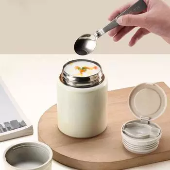 со складной ложкой термос-банка из нержавеющей стали вакуумная чашка для супа термокружка для завтрака офис розовый