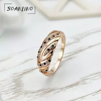 SOANLINO Изысканное кольцо из розового золота с винтажным цирконом