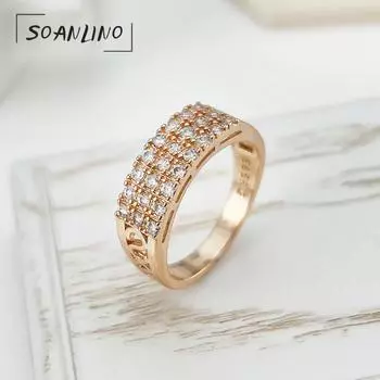 SOANLINO Изысканное модное кольцо из розового золота с цирконом