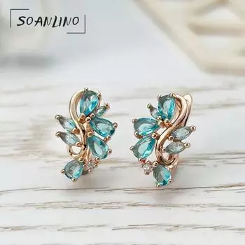 SOANLINO Элегантные синие серьги с цветочным цирконом