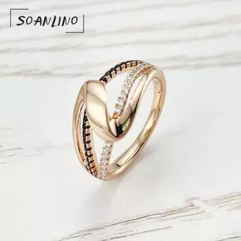 SOANLINO Модное кольцо из розового золота с глянцевым цирконом