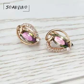 SOANLINO Модные большие серьги из розового золота с цирконом