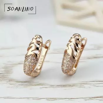 SOANLINO модные винтажные текстурированные полые серьги с цирконом из розового золота для женщин