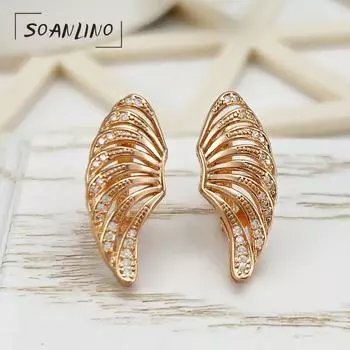 SOANLINO новые серьги из розового золота с темпераментом и милыми крыльями ангела с цирконом