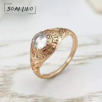 SOANLINO Простой модный дизайн с цирконом, женское кольцо из розового золота