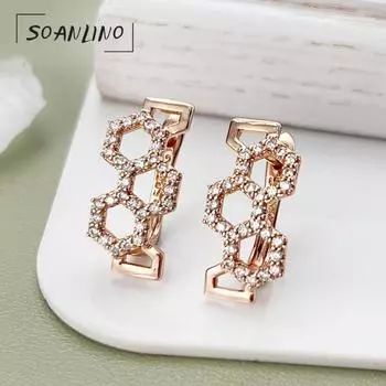 SOANLINO Стильные женские геометрические серьги с цирконом цвета розового золота