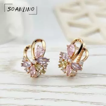 SOANLINO Винтажные серьги с цирконом розового золота