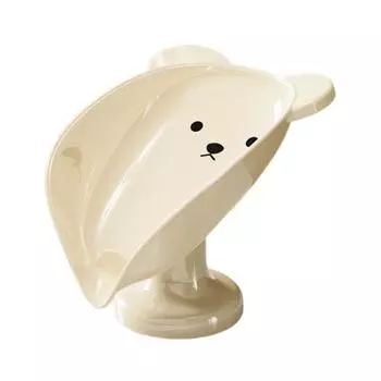 Soap Box Cartoon Bear Shape Anti-slip Soap Tray 45-degree Inclined Design Large Capacity Anti-Slip Suction Cup Soap Dish