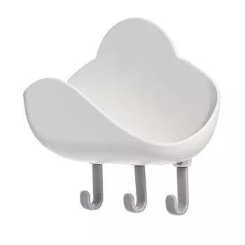 Soap Box Draining Case Wall Mount Holder Rack Plastic Home Decoration with 3 Hooks for Bathroom