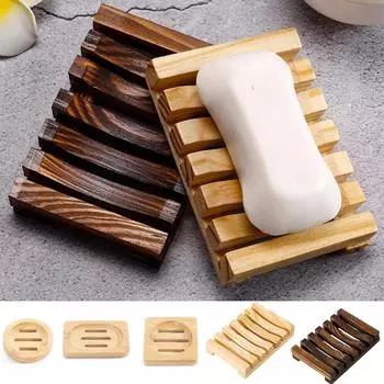 Soap Dish Bamboo Box and Soap Tray Wood Natural Creative Decoration Bathroom Fixture Beautiful and Environmentally Friendly 1PC