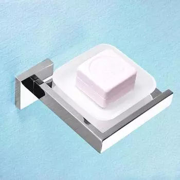 Soap Dish Holder 304 Stainless Steel Black Brushed Gold Wall Mounted Squre Bathroom Frosted Glass Soap Holders Rack Hand Wash