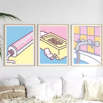 Soap Toothpaste Rainbow Bath Pop Minimal Wall Art Canvas Painting Nordic Posters And Prints Picture For Bathroom Home Decoration 21x30cm No Framed белый