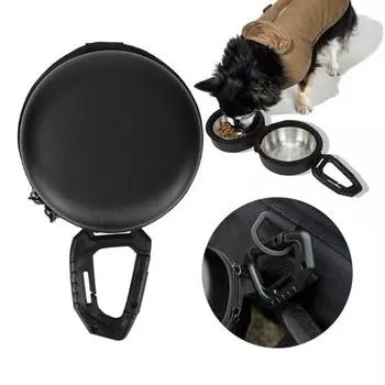 Собачьи миски для кемпинга 2 в 1 из нержавеющей стали кормушка для домашних животных с водой и подвесной сумкой для хранения двойная миска для собак для путешествий на открытом воздухе чёрный