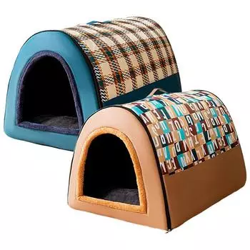 Собачья будка для дома, эластичный коврик, складная собачья будка, пещера для щенков, теплый мягкий матрас для собачьего домика, кошачий диван, теплая спальная кровать M коричневый