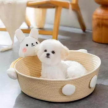 Собачья будка для собак на весну и лето с милым медведем из хлопковой веревки для маленьких и средних собак и кошек, будка для кошек на четыре сезона, плетеная веревка, будка для домашних животных L 47*40*15cm