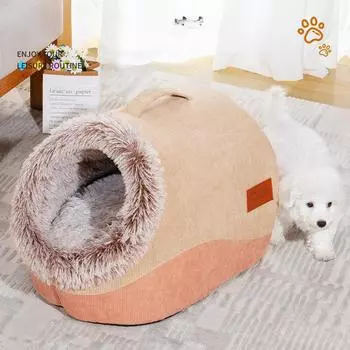 Собачья будка теплая и удобная осенью и зимой, утолщенная длинная шерсть, переносная будка для домашних животных, коврик для кошек, универсальная собачья будка для кошек и собак M (38 * 38 * 28)