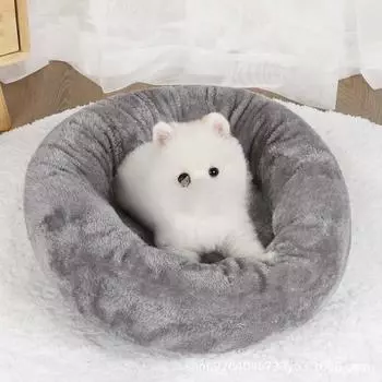 Собачья и кошачья будка с коротким плюшем Egg Tart Pet Kennel Arctic Velvet Round Kennel Зимняя грелка для маленьких и средних собак S