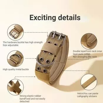 Собачий ошейник, шлейка и поводок для собак с внутренним слоем из чистого хлопка, металлическая двойная игольная пряжка для воздухопроницаемости, регулируемая большая собака Neck cir 37-45cm