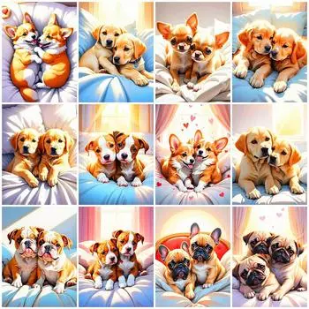 Собака Алмазная вышивка Животное Полный квадрат Круглая Алмазная Мозаика Щенок Стразы Картина DIY Картина Ручная работа Full Round 20x30CM