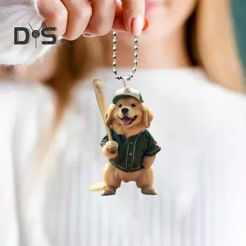 Собака бейсбола акриловое подвесное украшение для дома в помещении рождественская елка зеркало заднего вида автомобиля 2D плоский щенок подвесное украшение мультяшное животное кулон Dog