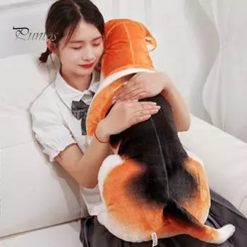 Собака-бигль, плюшевая игрушка, сидящий щенок, плюшевая кукла, подушка для дома, офиса, спальни, украшение для детей и взрослых, подарок на Рождество и день рождения коричневый