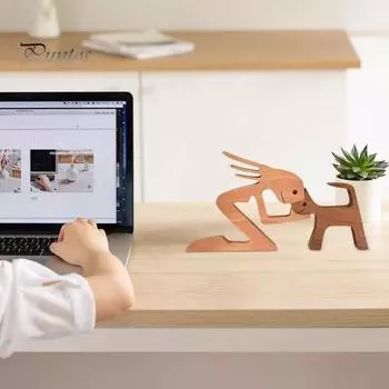 Собака деревянная скульптура питомец памятный подарок собака и мужчина женщина статуэтка домашний декор щенок семья фигурка подарки для любителей собак G