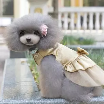 Собака, домашнее животное, свадебное платье, щенок, принцесса, стразы, кружевная юбка с бантом, одежда S темно-синий