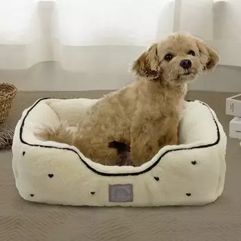 Собака и кошка Зимний питомец Пушистый питомец в форме сердца Милый [Chez Moi] Кровать, Кровать, Подушка, Теплый, Вышивка, Принадлежности, Квадрат, (черный) чёрный