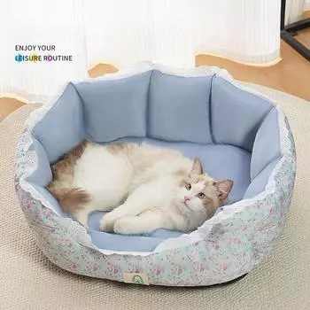 Собака и кошка Зимняя теплая свежая цветочная юбка гнездо утолщенное Четыре сезона общее гнездо для домашних животных товары для животных S