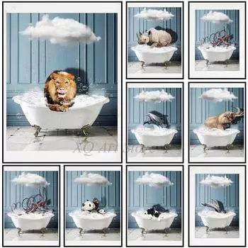 Собака Кит Панда Жираф Осьминог Дельфин Ванна Настенное Искусство HD Картины Холст Картины И Печати Скандинавский Плакат Декор Без Рамки 21x30cm No Framed