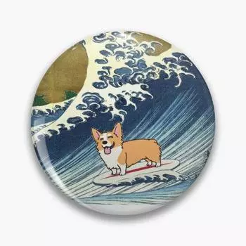 Собака корги, серфинг на большой волне, настраиваемая мягкая пуговица, забавная шляпа для влюбленных, милый воротник, модный значок, одежда, креативный подарок