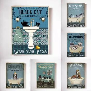 Собака, кошка, лошадь, животное, мыть лапы, настенная живопись, холст, живопись, постеры и принты, настенные художественные фотографии с животными, украшение для дома 21cm30cm NoFrame